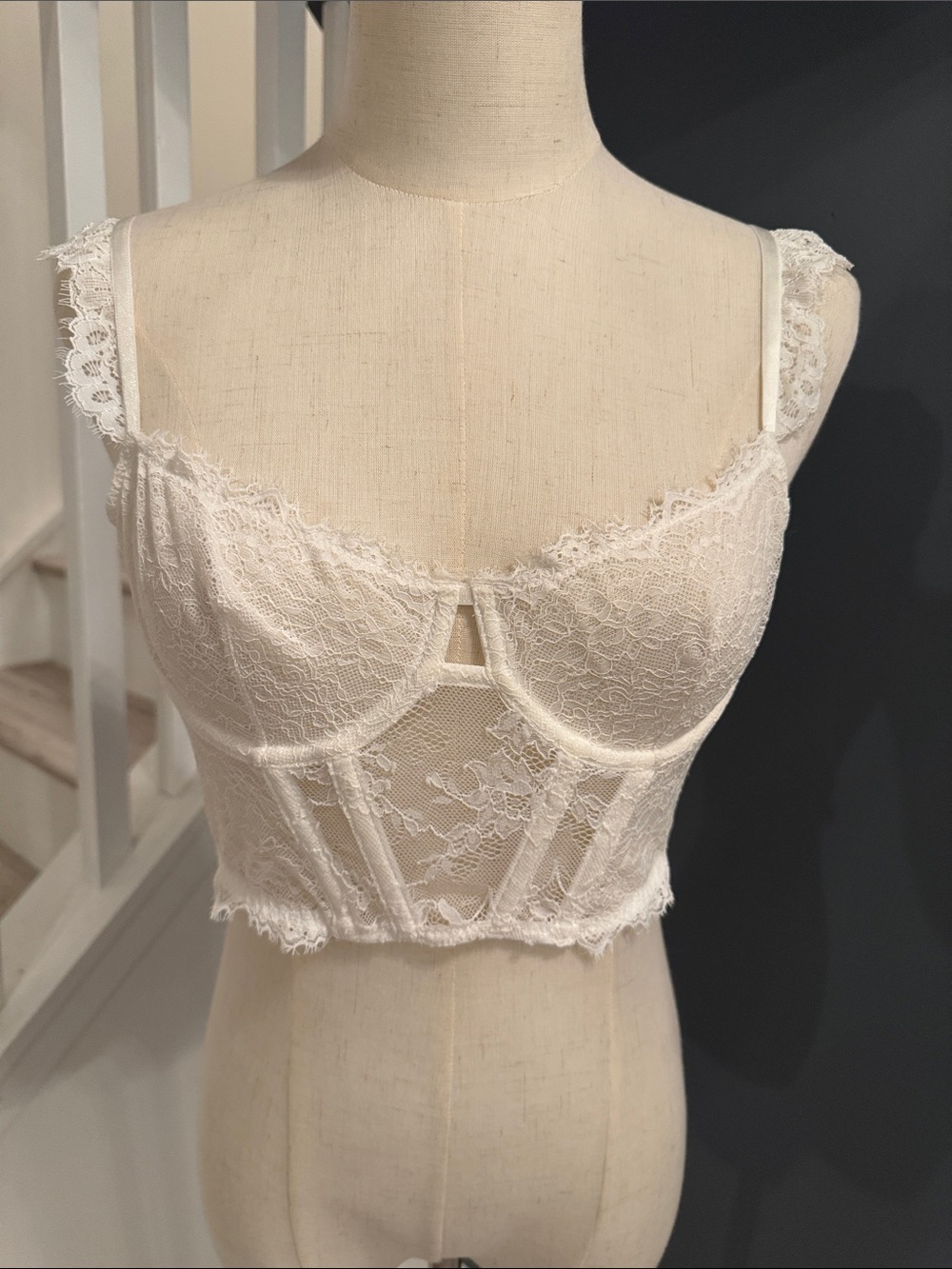 Bralette Lace Corset.Detailed lace straps with boning in corset bodice.Size 36B
